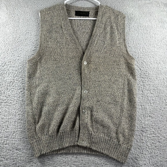 Peruvian Baby Alpaca Sweater Vest Mens Medium Brown Beige Earth Tones Peru - Picture 1 of 8